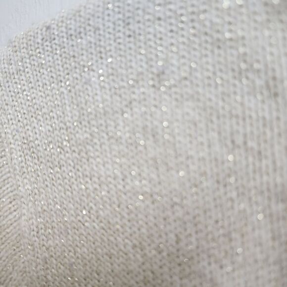 Mark Eisen Sweater Womens M Cream Angora Blend Turtleneck Metallic Soft Preppy - Picture 11 of 11